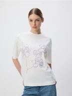 Koszulki i topy damskie - Reserved - T-shirt z haftem - jasnozielony - miniaturka - grafika 1