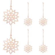 Bombki - Ozdoba choinkowa 7cm drewniana, świąteczna zawieszka kwiaty zestaw 6 szt. - miniaturka - grafika 1