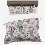 Pościel - Pościel Z Bawełny Syntetycznej, 140X200, Szara W Kwiaty, Pmca-75, 2-Częściowa - miniaturka - grafika 1
