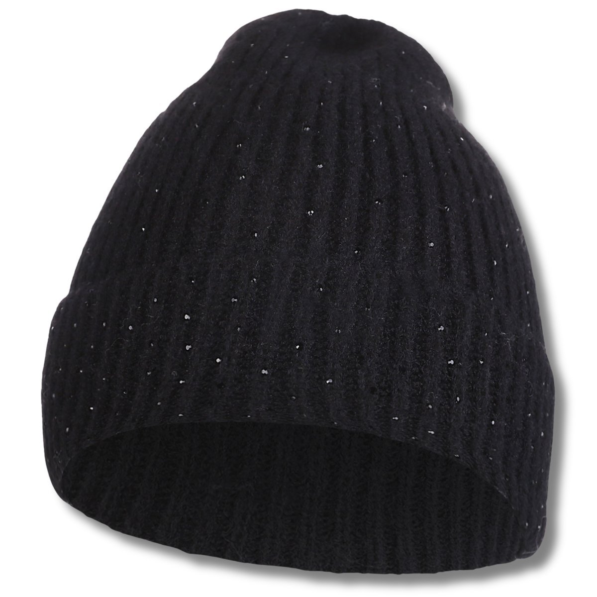 ELEGANCKA CZAPKA DAMSKA PRĄŻKOWANA MODNA Z KRYSZTAŁKAMI CIEPŁA ZIMOWA MORAJ