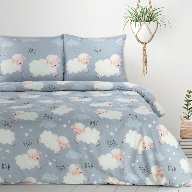 Design 91 Pościel bawełniana dziecięca z nadrukiem Baranki KID 160X200 70X80X2 niebieska