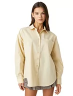 Koszulki i topy damskie - Koton Damska koszulka oversized Cotton Long Sleeve Pocket Detail Shirt, beżowy (063), 34 - miniaturka - grafika 1