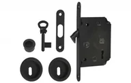 Szyldy i rozety - Zamek do drzwi przesuwnych + uchwyty okrągłe z kluczykiem łamanym czarny matowy - miniaturka - grafika 1