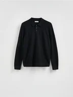 Swetry męskie - Reserved - Sweter polo z bawełną - czarny - miniaturka - grafika 1