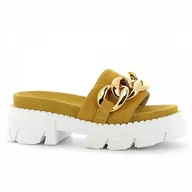 Klapki i japonki damskie - Musztardowe klapki na platformie CARINII - Carinii - miniaturka - grafika 1