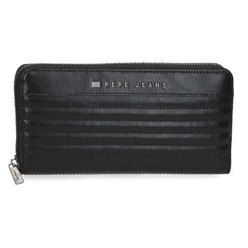 Pepe Jeans Biker Portfel z uchwytem na karty Czarny 19,5x10x2 cm Poliester z detalami ze sztucznej skóry by Joumma Bags, Czarny (Black), Talla única, Portfel z uchwytem na karty