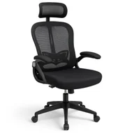 Fotele i krzesła biurowe - Kontrasto Fotel obrotowy czarny siatka krzesło ergonomiczny z zagłówkiem - miniaturka - grafika 1