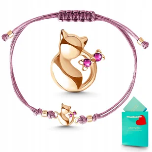 Bransoletka dla dziewczynki złota pozłacana z kotkiem na sznurku srebro 925 - Bransoletki - miniaturka - grafika 1