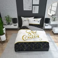 Pościel - Detexpol Pościel bawełniana 160x200 She is my Queen biała czarna geometria glamour 3747 A Holland Home 71 - miniaturka - grafika 1