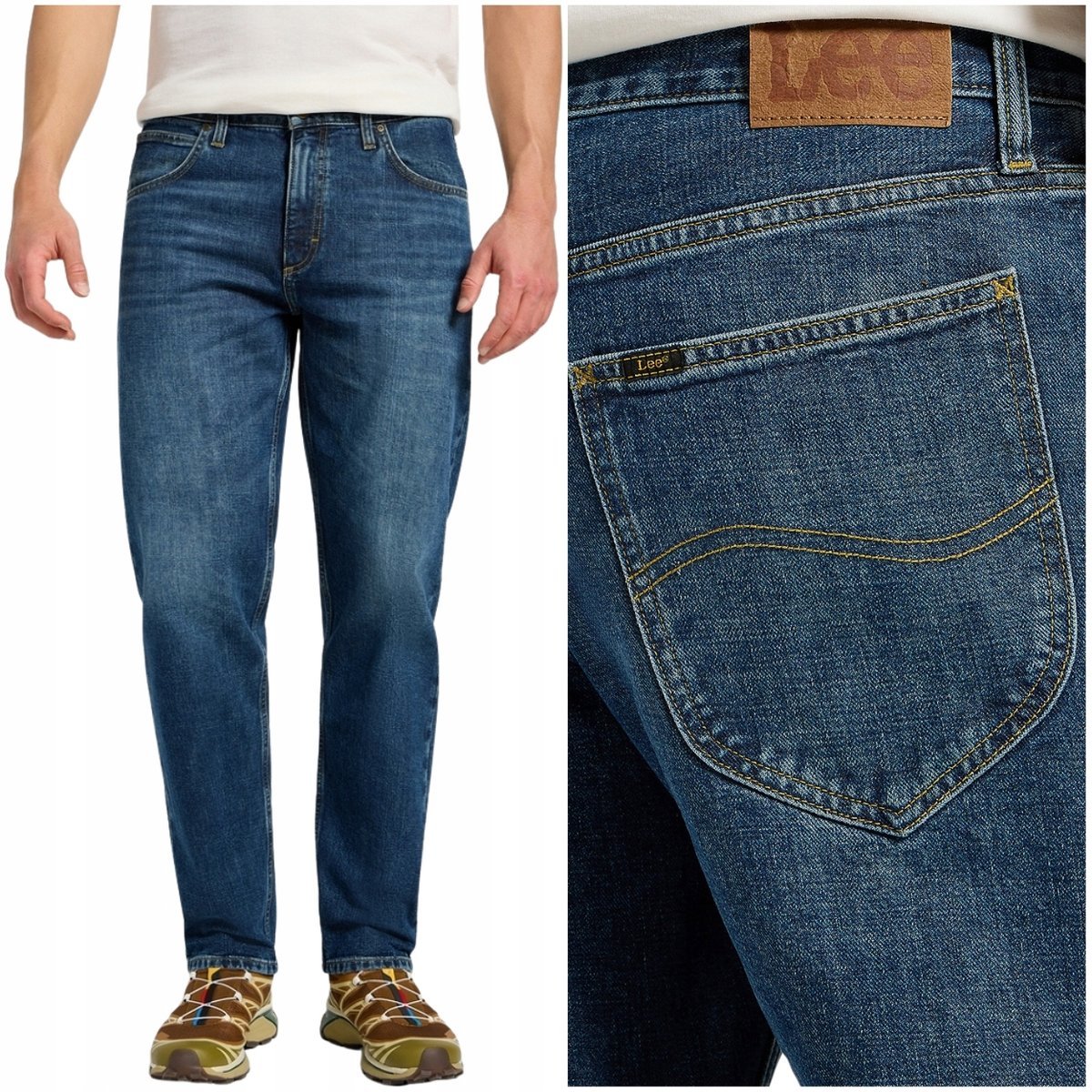 Lee OSCAR Eclipse Blue luźne zwężane spodnie jeansowe bez streczu W34 L32