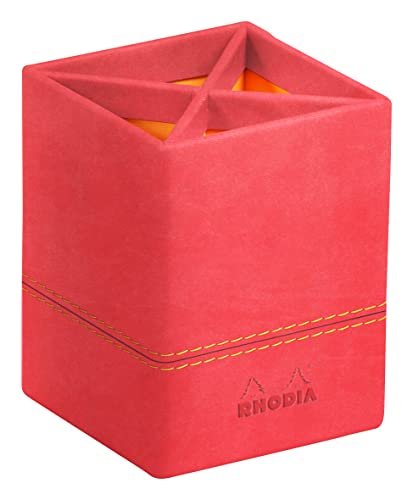 Rhodia 194537C - Pojemnik na długopisy 8x11cm, elegancka sztuczna skóra, przybornik na biurko, na długopisy, pędzle i ołówki, 1 sztuka, kolor koralowa czerwień