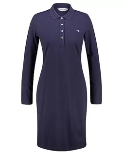 Sukienki - GANT Damska sukienka Slim Shield Ls Pique, niebieski (Evening Blue), XS - grafika 1