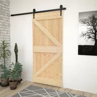 Drzwi zewnętrzne - shumee Drzwi przesuwne z osprzętem 80x210 cm lite drewno sosnowe - miniaturka - grafika 1