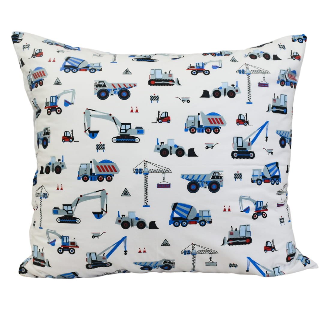 Poszewka Dziecięca 70x80 Bawełniana Koparki Niebieskie Na Białym Wysoka Jakość Polski Producent