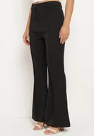 Spodnie damskie - Czarne Klasyczne Spodnie Dzwony z Wysokim Stanem Qinna - miniaturka - grafika 1