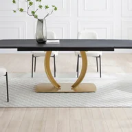 Stoły - Stół do jadalni rozkładany dla 6 do 10 osób z ceramiki i złotego metalu - Efekt czarnego marmuru - OLIFIA marki Maison Céphy - miniaturka - grafika 1