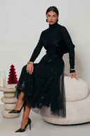 Spódnice - ZJAWISKOWA CZARNA TIULOWA SPÓDNICA Z CEKINAMI MIDI - miniaturka - grafika 1