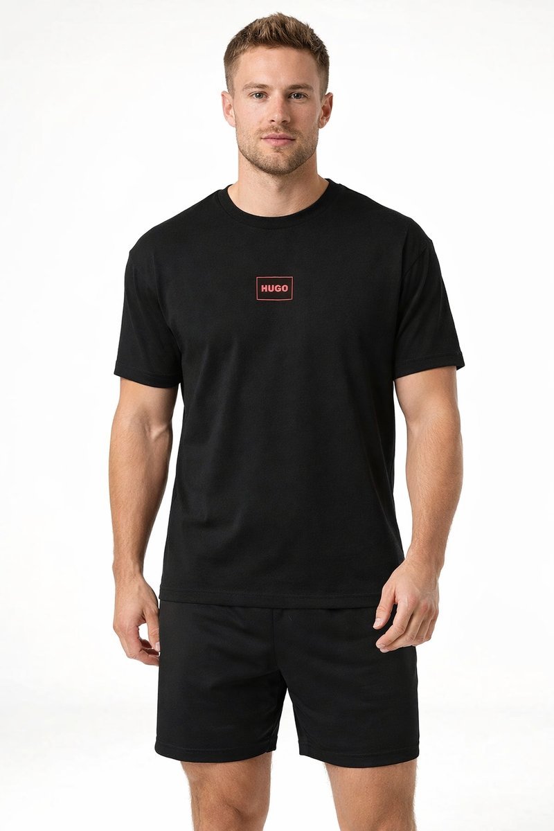 HUGO CZARNY BAWEŁNIANY T-SHIRT Z CZERWONYM LOGO MĘSKI M I4A