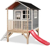 Place zabaw - Exit Domek drewniany dla dzieci ze zjeżdżalnią Loft 300 - szary - miniaturka - grafika 1