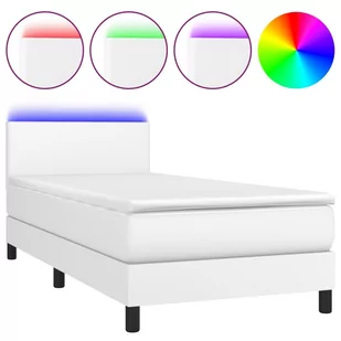 Łóżko kontynentalne z materacem i LED, biała ekoskóra 90x190 cm Lumarko! - Łóżka - miniaturka - grafika 3