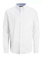 Koszule męskie - JACK & JONES Męska koszula Jprblabelfast L/S Noos koszula rekreacyjna, White/Fit:comfort Fit, S - miniaturka - grafika 1