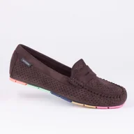 Mokasyny damskie - Mokasyny damskie GOODIN GD-FL679 skóra eko zamsz ażurek brąz 39 - miniaturka - grafika 1