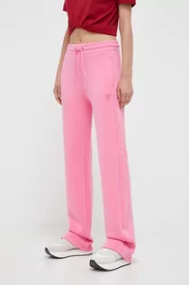 Spodnie damskie - Guess spodnie dresowe damskie kolor różowy z nadrukiem - grafika 1