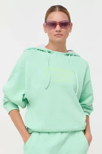 Bluzy damskie - Patrizia Pepe bluza bawełniana damska kolor zielony z kapturem z nadrukiem - grafika 1