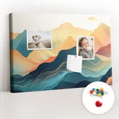 Tablice i flipcharty - Szkolna Tablica korkowa 60x40 cm, Kolorowe Pinezki, wzór Krajobraz górski - miniaturka - grafika 1