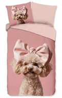 Pościel dla dzieci - Pościel piesek pudelek różowa kokarda 140x200 bawełniana dziecięca miękka - miniaturka - grafika 1