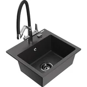 Zlewozmywaki z baterią - Mexen Milo zlewozmywak granitowy 1-komorowy z baterią kuchenną Duo, czarny nakrapiany - miniaturka - grafika 1