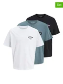 Koszulki męskie - Jack & Jones Koszulki (3 szt.) "Yuki" w kolorze czarnym, niebieskim i białym - miniaturka - grafika 1