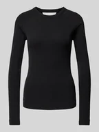 Bluzki damskie - Bluzka o kroju slim fit z długim rękawem i efektem prążkowania - miniaturka - grafika 1