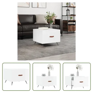 The Living Store Stolik kawowy biały wysoki połysk 50x50x40 cm materiał drewnopochodny - Ławy i stoliki kawowe - miniaturka - grafika 1