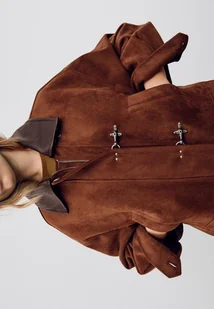 Stradivarius Kurtka ze sztucznego zamszu z zapięciami na kołeczki Brązowy XL - Płaszcze damskie - miniaturka - grafika 1