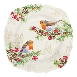 Easy life Talerz Deserowy Porcelanowy Winter Robin Biały 20 X 20 Cm Wh - Talerze - miniaturka - grafika 1