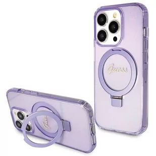 Guess Etui Obudowa Pokrowiec Do Iphone 13 Pro / 13 6.1" Fioletowy/Purple Hardcase Ring Stand Script Glitter Magsafe - Etui i futerały do telefonów - miniaturka - grafika 1