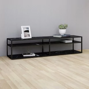 Lumarko Szafka pod TV, czarny marmur, 180x40x40,5 cm, szkło hartowane - Szafki RTV - miniaturka - grafika 1