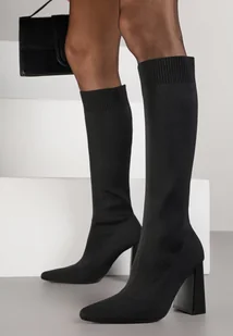 Czarne Skarpetkowe Kozaki VICES na Geometrycznym Słupku z Noskiem w Szpic Zevra - Kozaki damskie - miniaturka - grafika 1