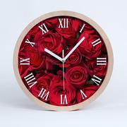 Zegary - Cichy ścienny drewno zegar czerwone róże fi 30 cm, Tulup - miniaturka - grafika 1