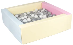 Kwadratowy suchy basen z ekoskóry z 200 piłeczkami (różowy, niebieski, żółty (pastel)/biały, szary, srebrny) - Suche baseny - miniaturka - grafika 1