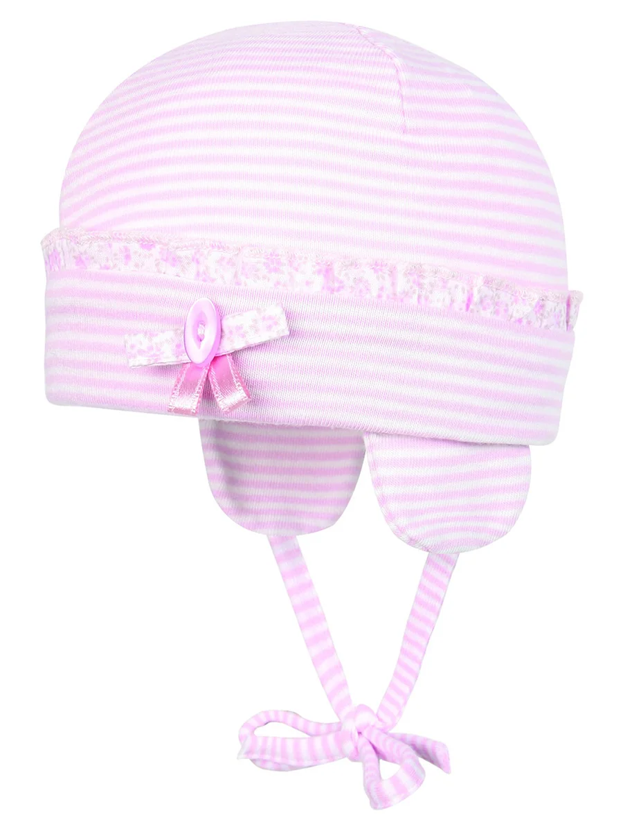 Niemowlęca czapka wiązana w różowe paski Doll r.39