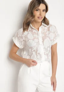 Biała Koszula z Krótkim Rękawem i Kwiatowym Wzorem Froena - Koszule damskie - miniaturka - grafika 1