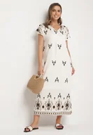 Sukienki - Biało-Czarna Wiskozowa Sukienka Pudełkowa z Ornamentnym Wzorem Melosea - miniaturka - grafika 1