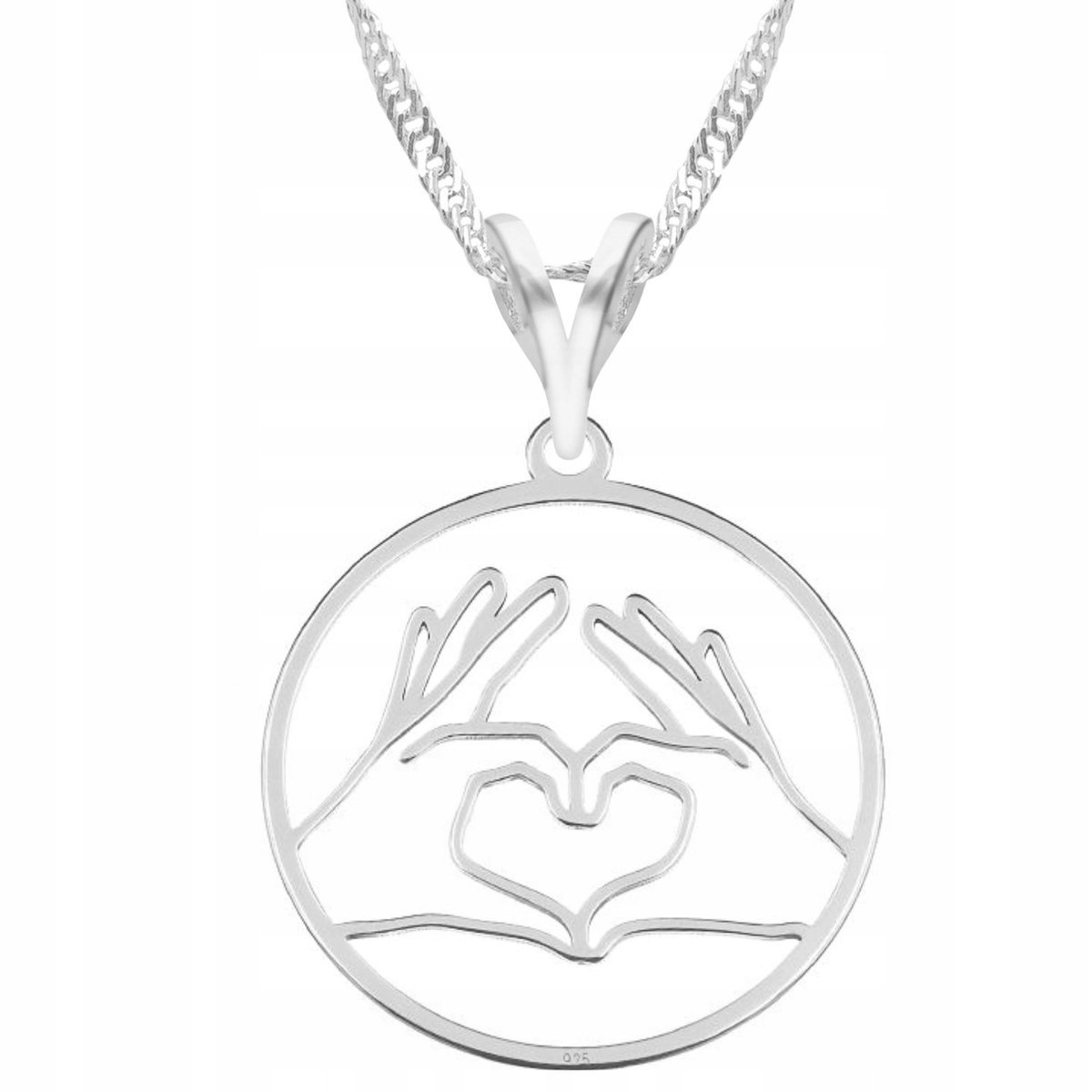 Naszyjnik Srebrny Serce w Dłoni Miłość Serduszko Dłoń Dotyk SREBRO 925