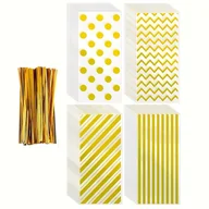 Inne - TEMU 50 Złotych torebek celofanowych z 60 złotymi zawiązaniami, odpowiednich na Walentynki, urodziny, dekoracje na przyjęcia i pakowanie prezentów - miniaturka - grafika 1