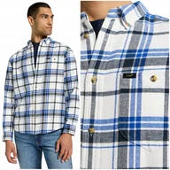 Koszule męskie - Lee RIVETED SHIRT White luźna mięsista bawełniana koszula w kratę flanela S - miniaturka - grafika 1
