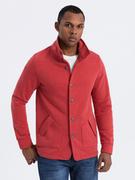 Bluza męska casual ze stójką zapinana na guziki - czerwony melanż V3 OM-SSZP-0171