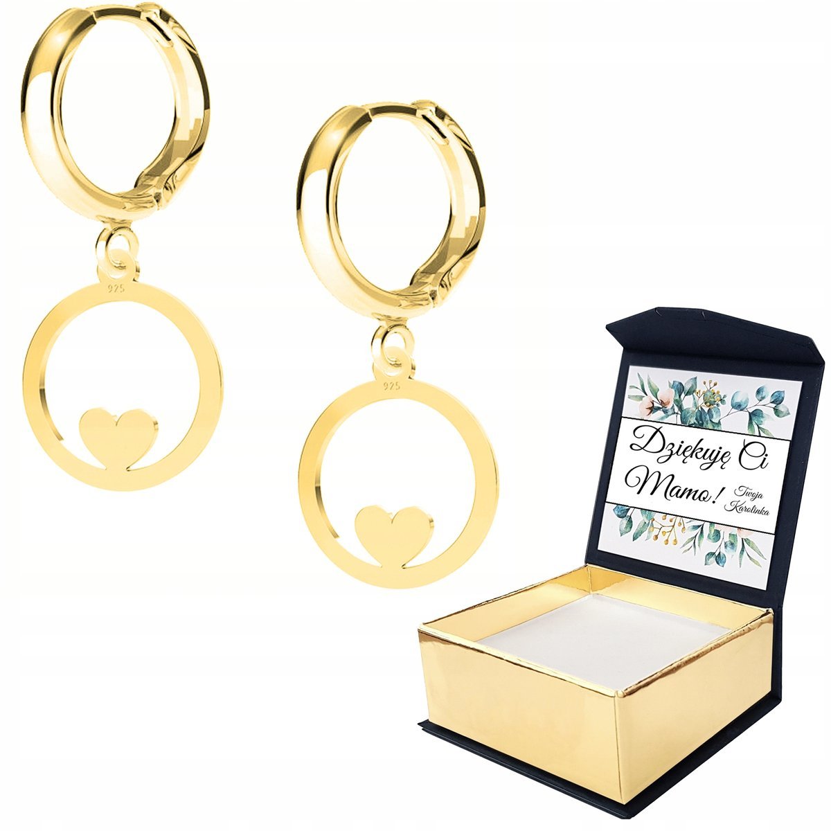 Kolczyki złote Serce Serduszko 925 WŁASNY NADRUK