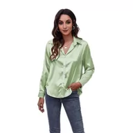 Koszule damskie - Clotth Damska koszula z długim rękawem z satynowego jedwabiu Button Down Shirt, jasnozielony-m, M - miniaturka - grafika 1